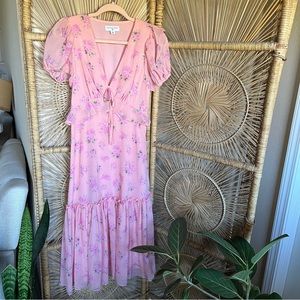 LoveShackFancy Pink Floral Midi Dress